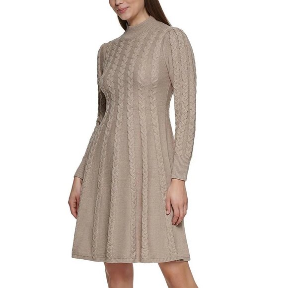 NWT Jessica Howard Womens Oat Cable Knit Sweater Dress SIZE LARGE PETITE - Picture 1 of 7